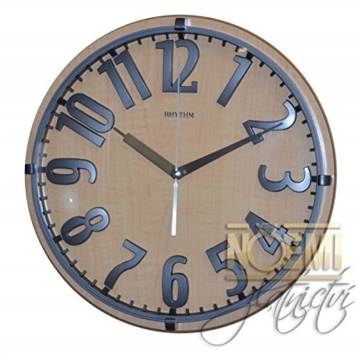 Rhythm Wooden Wall Clock 3D Dial Ring,Silent Silky Move Analog